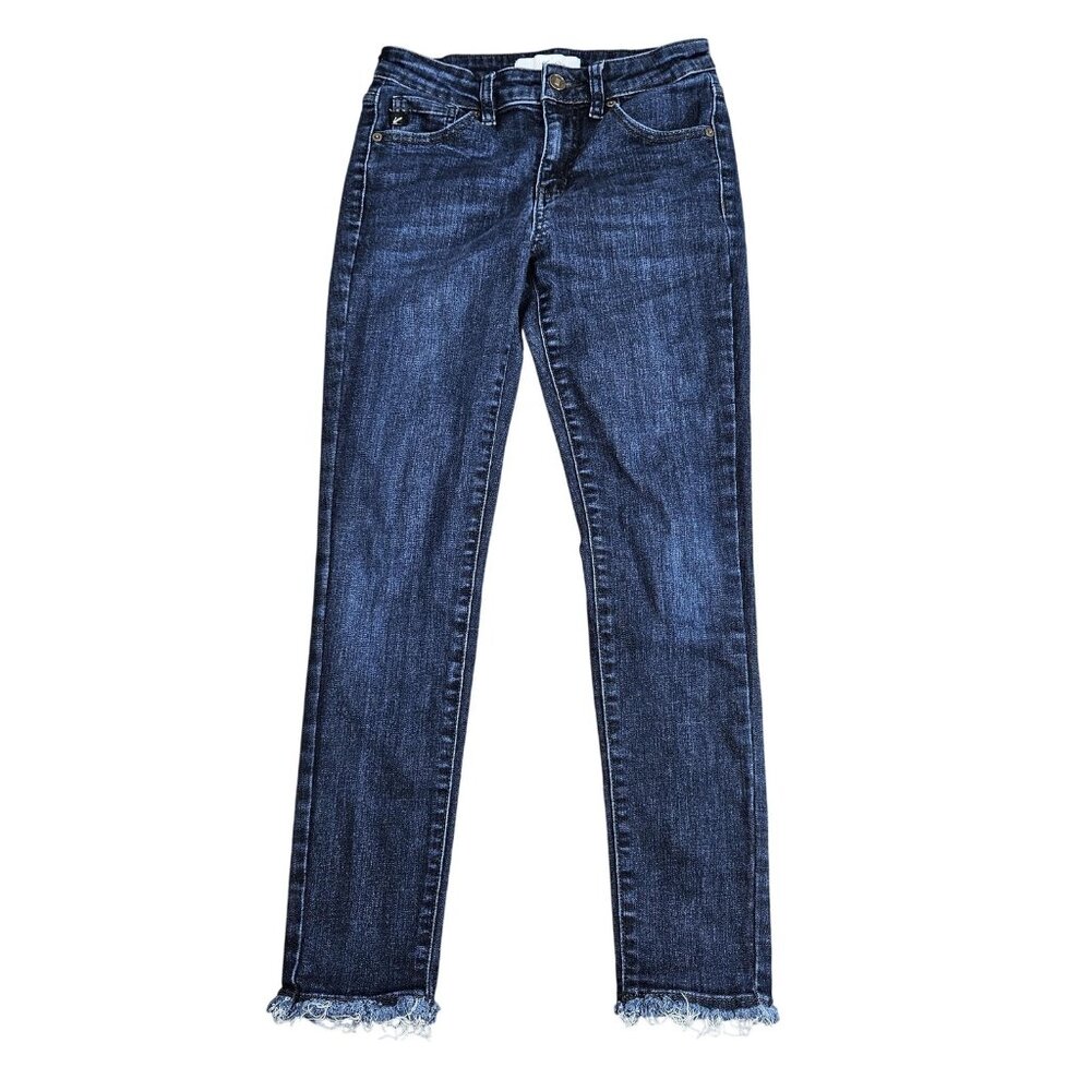 KanCan Ankle Skinny Jeans Juniors 3/25 Blue Medium Wash Stretch Fringe Hem Denim